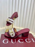 GC 25 Horsebit GG 50mm Sandals Red Canvas Sheepskin 294665