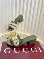 GC 25 Horsebit GG 50mm Sandals Dark Green Canvas Sheepskin 294667