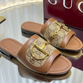 GC 25 Horsebit GG Sandals Brown Canvas 294674