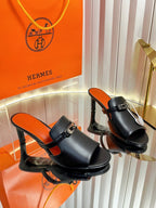 HM Cute Sandal 7cm Black Calfskin 616214