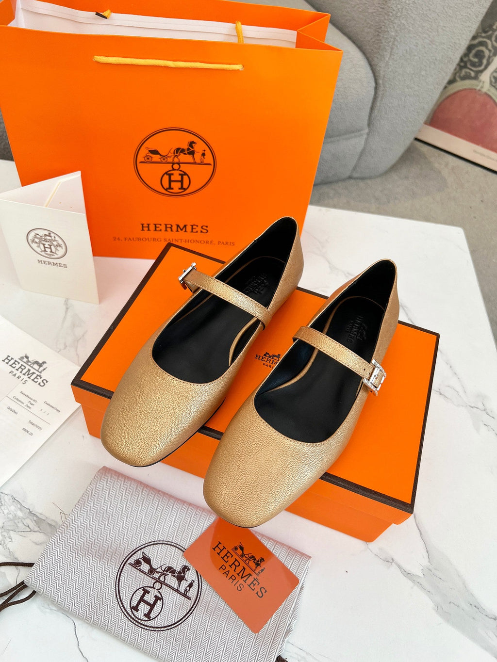 Jane Ballet Flat Gold Calfskin 214067