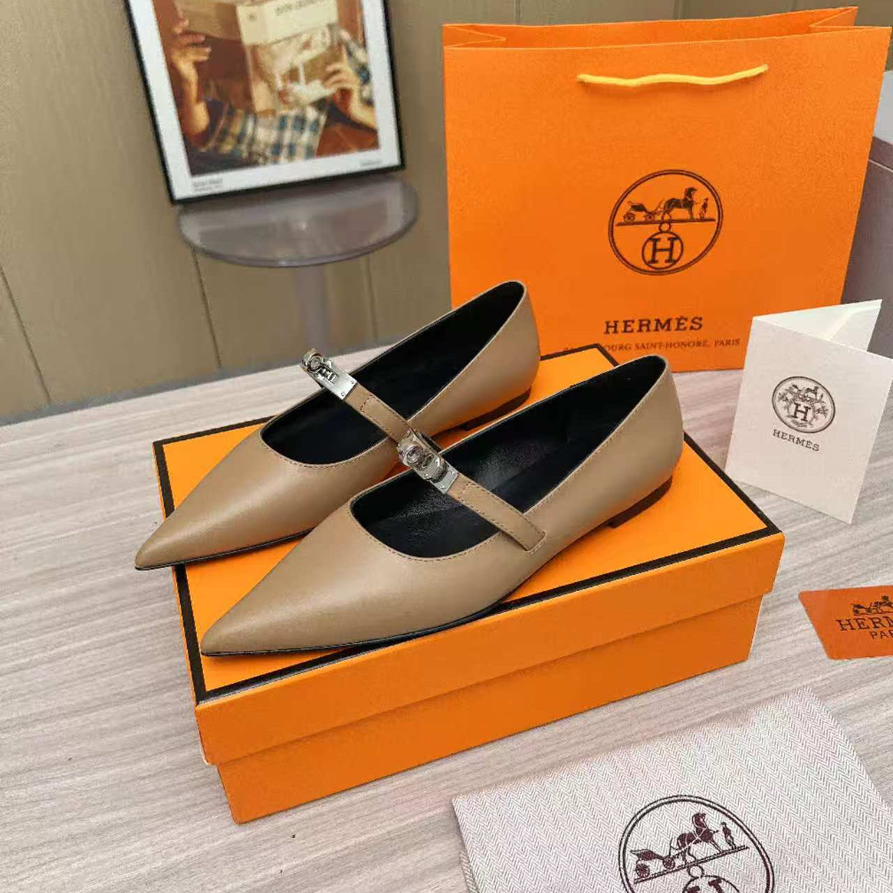 Kiara Slingback Flat Brown Calfskin 214055
