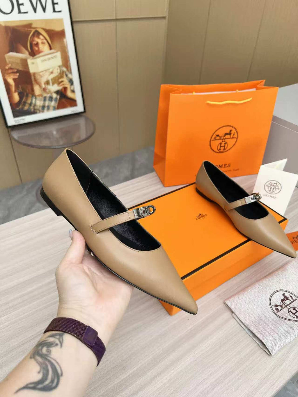 Kiara Slingback Flat Brown Calfskin 214055
