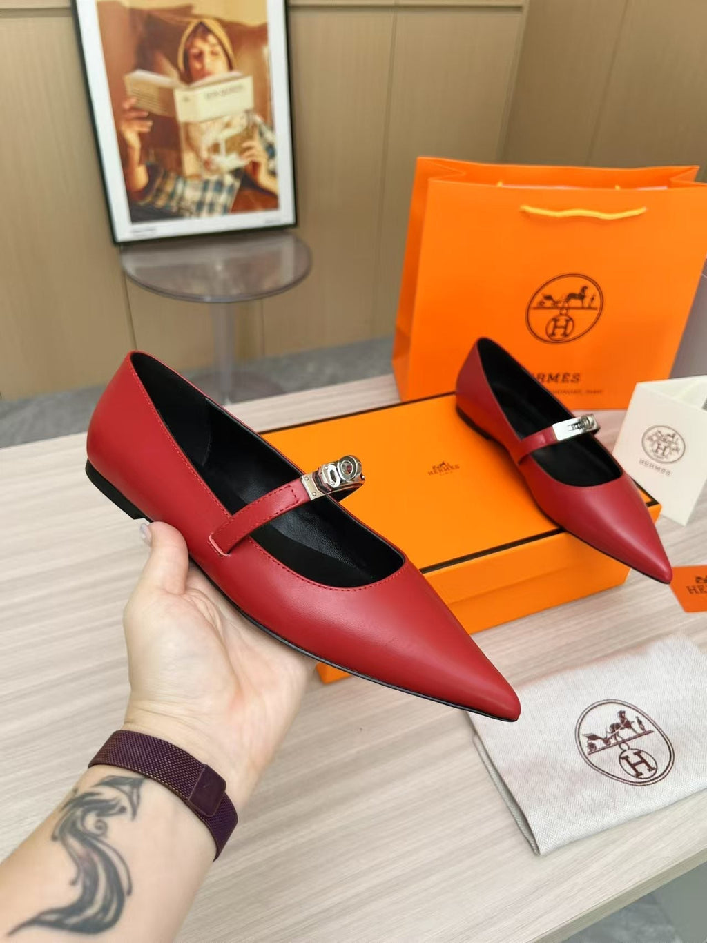 Kiara Slingback Flat Red Calfskin 214059