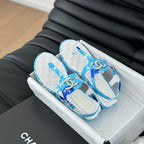 Double C Classic One-Strap Sandals White Sky Blue Lambskin
