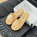 mule sandal bow beige quilted calfskin