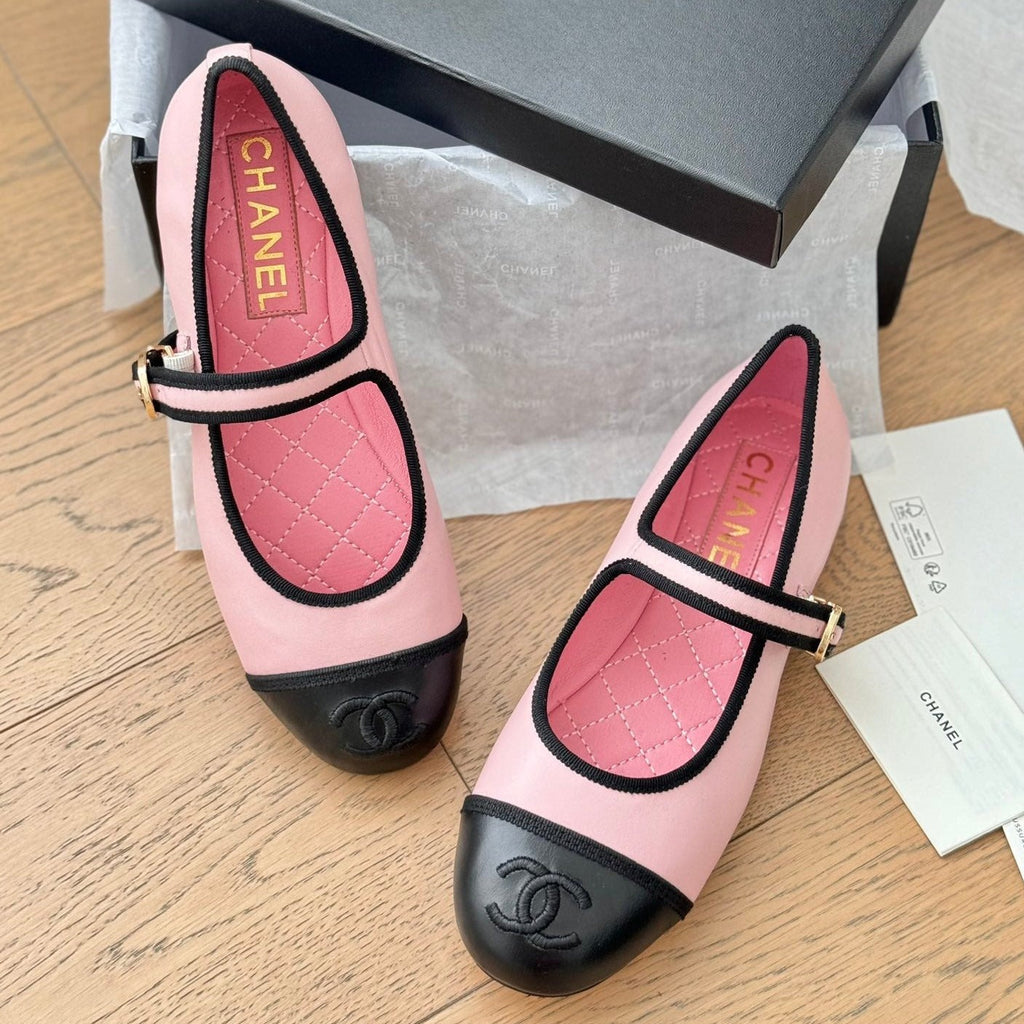 cc mary jane pink black quilted calfskin