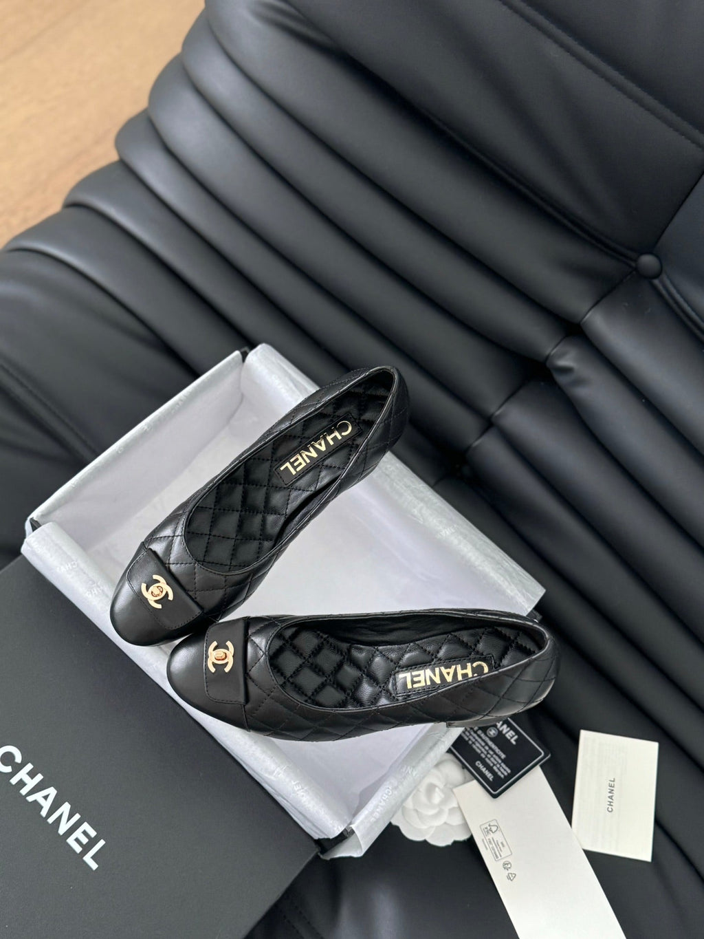 cc classic ballet flat with heel black quilted calfskin