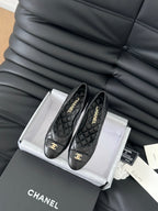 cc classic ballet flat with heel black quilted calfskin