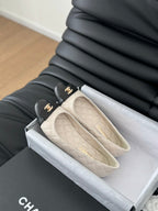 cc classic ballet flat white quilted calfskin