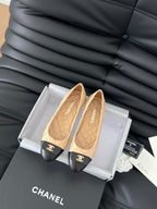 cc classic ballet flat beige quilted calfskin