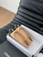 cc classic ballet flat beige quilted calfskin