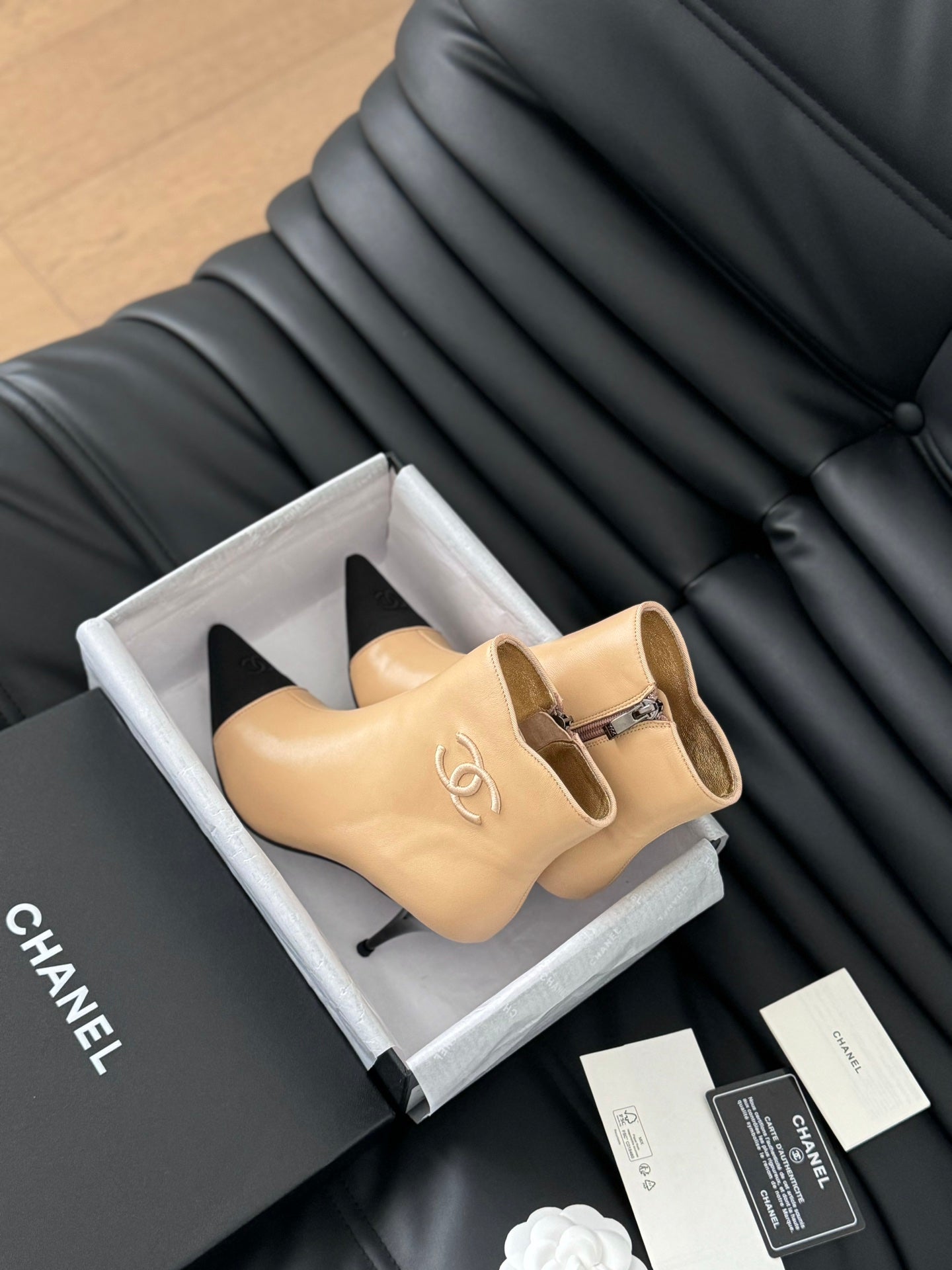 cc short boots 80 heel beige calfskin