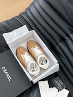 CC SNEAKER IN PEANUT BROWN MIX WHITE EMBROIDERED LAMBSKIN