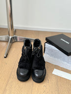CC CHUNKY BOOTS IN BLACK SMOOTH FLEECE AND CALFSKIN