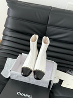 CC Ankle Boot White Calfskin Black Patent Calfskin