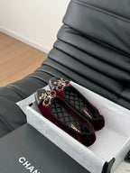 CC Ballet Flats In Burgundy Velvet Fabric 143526