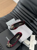 CC Ballet Flats In Burgundy Velvet Fabric 143526