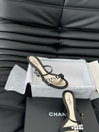 PEARL SANDAL IN BLACK AND GOLD LAMBSKIN 35 MM