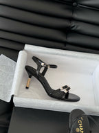 HIGH HEEL 75 MM SANDAL IN BLACK SHEEPSKIN