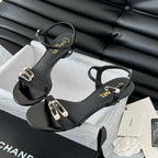 MID-HEEL 35 MM SANDAL IN BLACK SHEEPSKIN