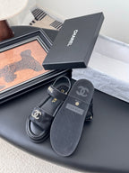 Chanel Sandal Black Horsehair Calfskin 399232