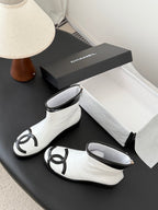 CC 2025   Cambon Mid-Calf Short Boots White Black Cowhide 550633