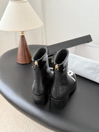 CC 2025   Cambon Mid-Calf Short Boots Black White Cowhide 550634
