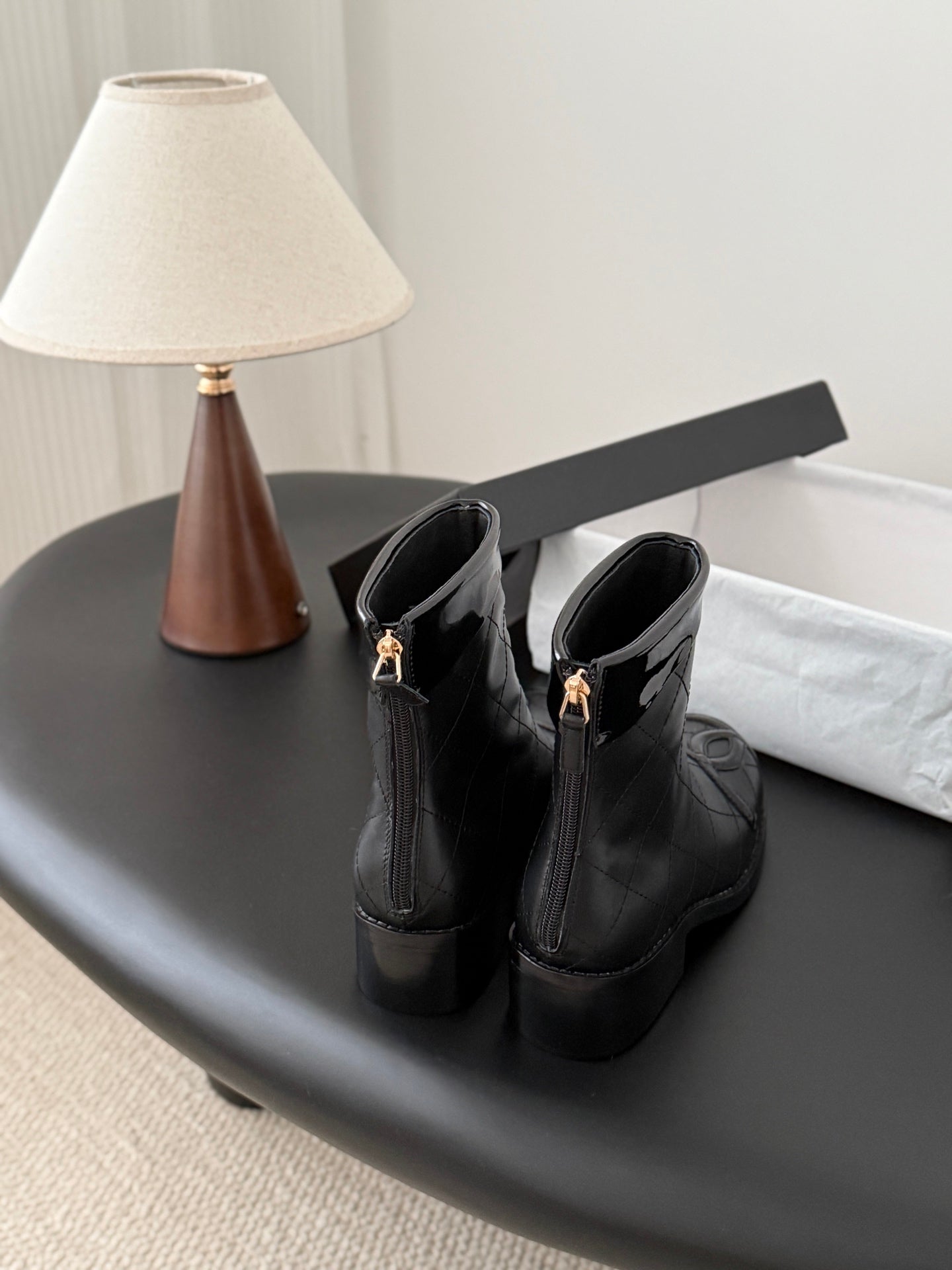 CC 2025   Cambon Mid-Calf Short Boots Black Cowhide 550635