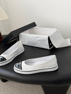 CC 26P Ballet Flat Black White Patent Leather Lambskin 670801