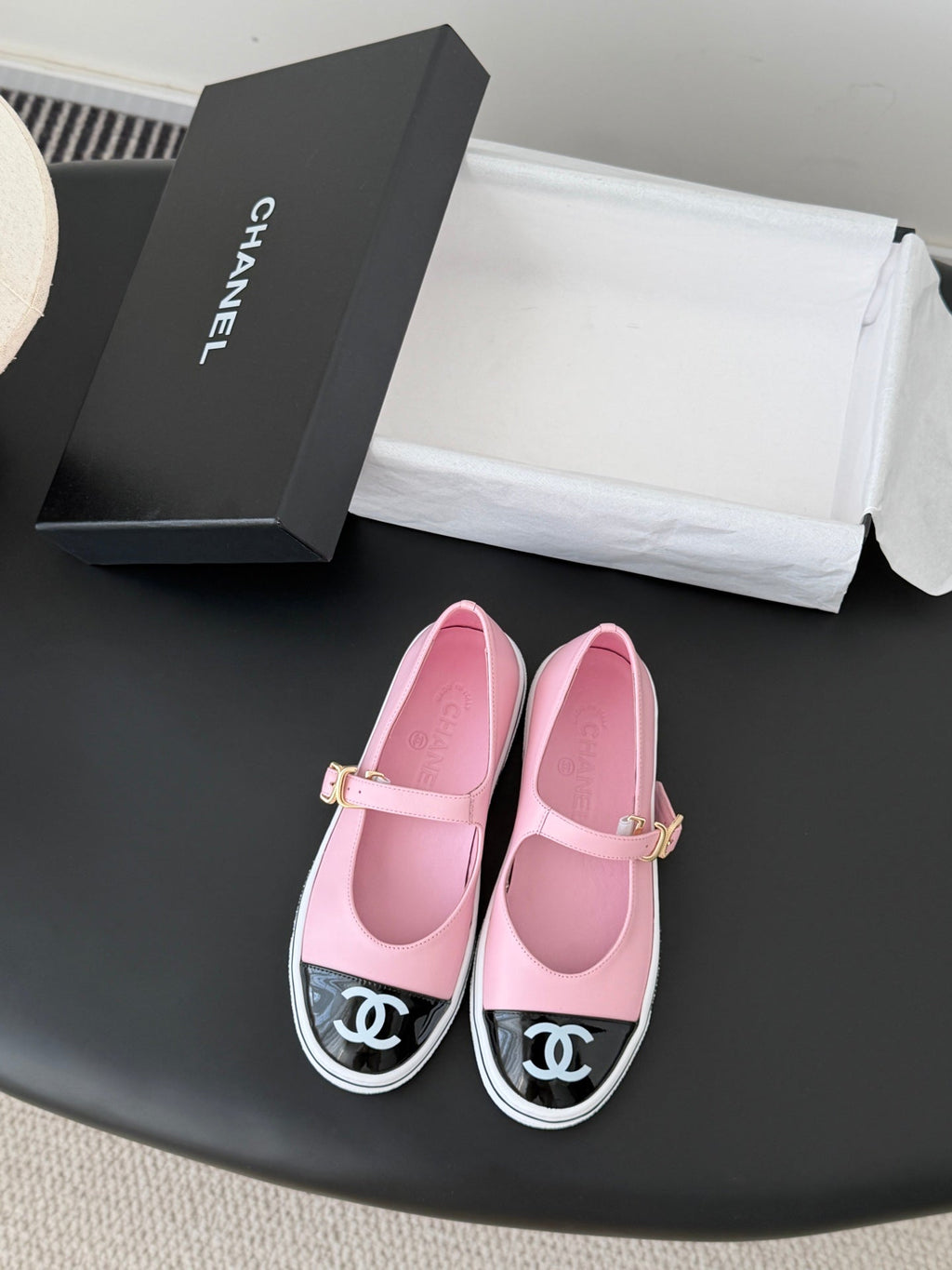 CC 26P Mary Jane Black Pink Patent Leather Lambskin 670808