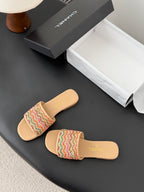CC 26SS Slippers Beige Colorful Woven Lambskin 670821