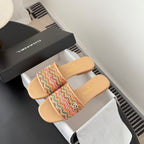 CC 26SS Slippers Beige Colorful Woven Lambskin 670821