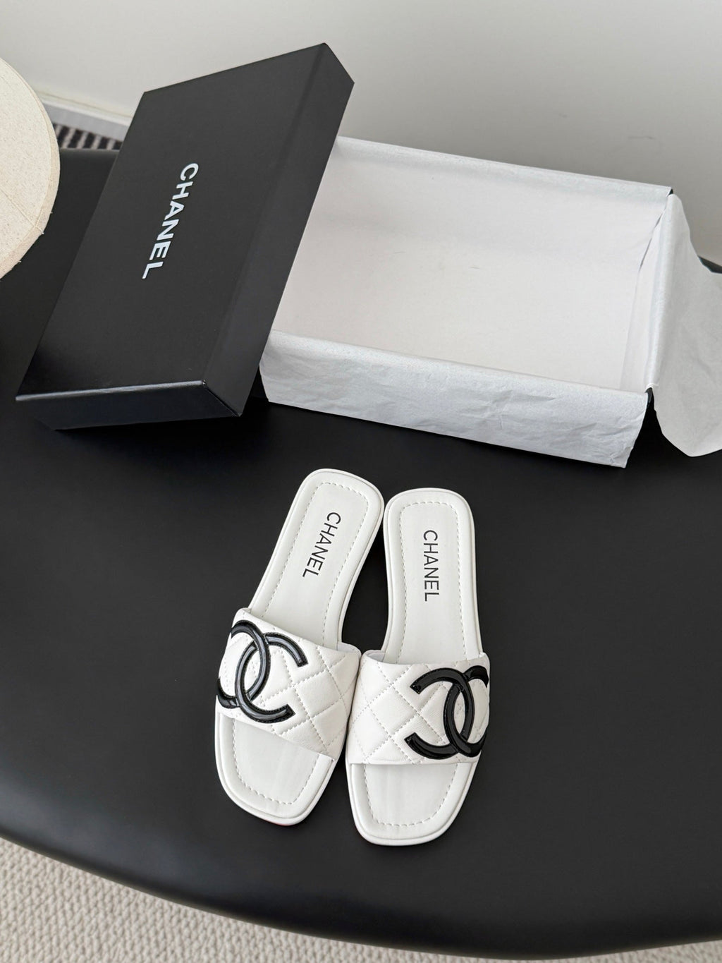 CC 26K Cambon Slippers White Lambskin 670824