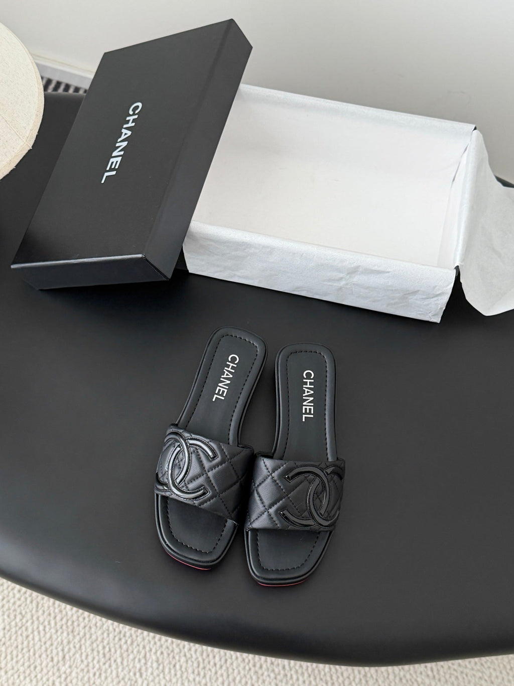 CC 26K Cambon Slippers Full Black Lambskin 670825
