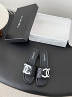 CC 26K Cambon Slippers Black Lambskin 670827