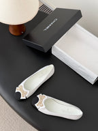 CC 26K Bow Ballet Flat White Black Lambskin Canvas 670829