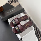 CC 26C Slippers Black Burdundy Quited Lambskin 670609