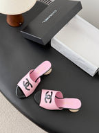 CC 26SS Slippers 7cm Black Pink Lambskin Patent Leather 670612