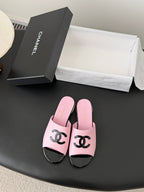 CC 26SS Mary Jane Slippers Black Pink Lambskin Patent Leather 670615
