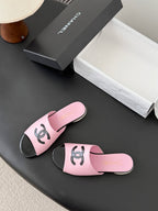 CC 26SS Mary Jane Slippers Black Pink Lambskin Patent Leather 670615