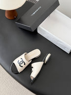 CC 26SS Mary Jane Slippers Black White Lambskin Patent Leather 670617