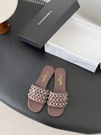 CC 26SS Slipper Chocolate Woven Lambskin 670624