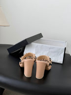CC 26ss Chain Slippers Black Beige Sheepskin 670306