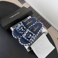 CC 26ss Slippers White Navy Blue Sheepskin Woven 670368