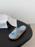 CC 26s Sandals Blue Raffia Sheepskin 670372