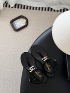 CC Strappy Sandals Black Velvet Sheepskin 670395