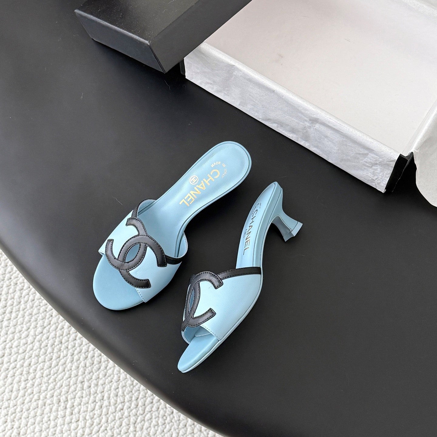 CC 2026 Heeled Sandal Black Blue Lambskin 675860