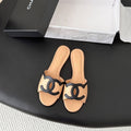 CC 2026 Flat Sandal Beige Black Lambskin 675863