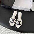 CC 2026 Flat Sandal White Black Lambskin 675868